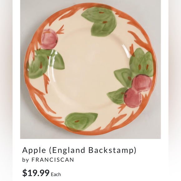 🍎 4 salad plates Franciscan Apple dessert appetizer EUC starters pupus - Picture 9 of 9